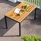 Wood and Black Outdoor Patio Dining Set with Table Two Chairs and Bench Cushioned Seats Durable Metal Frame